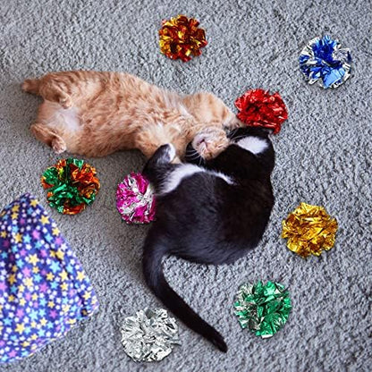 Silkfly 50 Pcs Cat Crinkle Balls Toys 2.36" Interactive Colorful