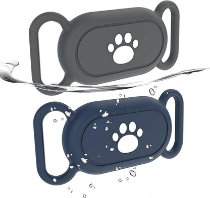 2 Pack Waterproof Dog Collar Holder Compatible with Samsung Galaxy SmartTag2, Silicone GPS Tracker Hidden Loop Holder for Smart Tag2, Anti-Lost Collar Tag2 Paw Case (Blue Grey)