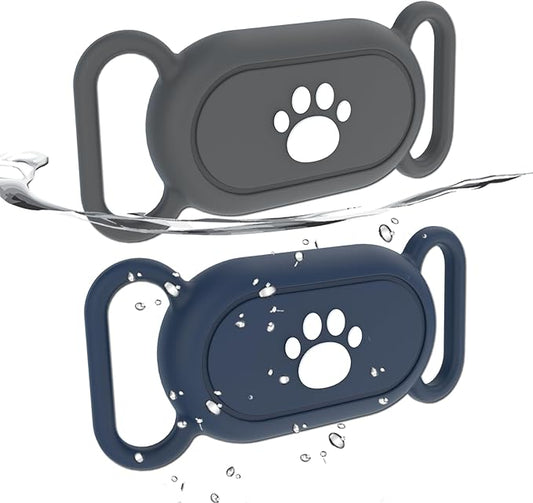 2 Pack Waterproof Dog Collar Holder Compatible with Samsung Galaxy SmartTag2, Silicone GPS Tracker Hidden Loop Holder for Smart Tag2, Anti-Lost Collar Tag2 Paw Case (Blue Grey)