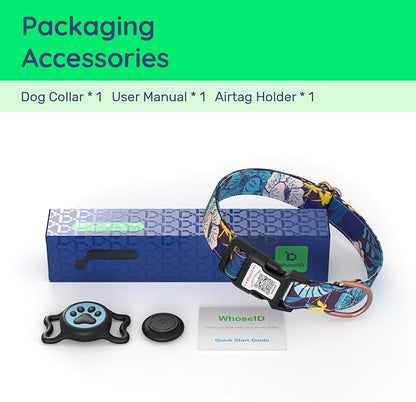 Airtag Dog Collar,with Waterproof airtag Holder，Original Stylish Cute Pattern Design.QR Code ID Buckle，Comfortable Soft Cotton for Small Medium Large Dogs