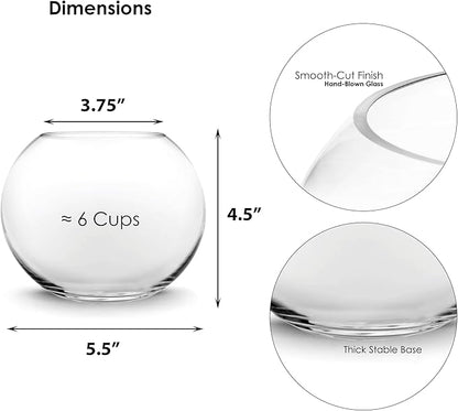 CYS EXCEL Glass Bubble Vase (H-4.5" W-5.5", Approx. 1/4 Gal.) Small Fish Bowl Round Terrarium Vase Globe Flower Centerpiece for Weddings Events Arrangements