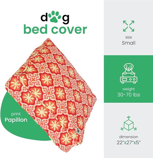 Molly Mutt Small Dog Bed Cover - Papillon Print - Measures 22”x27”x5’’ - 100% Cotton - Durable - Breathable - Sustainable - Machine Washable Dog Bed Cover