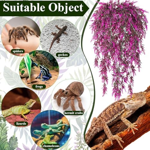 Suncalla 8 Pack Reptile Plants Terrarium Hanging Plant Vine Boston Climbing Terrarium Plant with Suction Cup for Bearded Dragons Lizard Crested Gecko Snake Crab Tank(Bright Series,5 Colors)