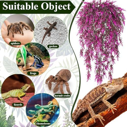 Suncalla 8 Pack Reptile Plants Terrarium Hanging Plant Vine Boston Climbing Terrarium Plant with Suction Cup for Bearded Dragons Lizard Crested Gecko Snake Crab Tank(Bright Series,5 Colors)