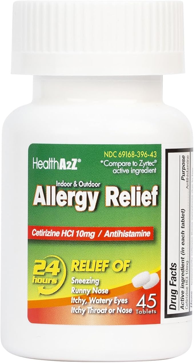HealthA2Z® Allergy Relief | Cetirizine 10mg | 24 Packs of 45 Tablets Each (1080 Tablets) | All Day Allergy Relief | Indoor & Outdoor | Relief from Itchy Throat, Sneezing, Runny Noses | Value Pack