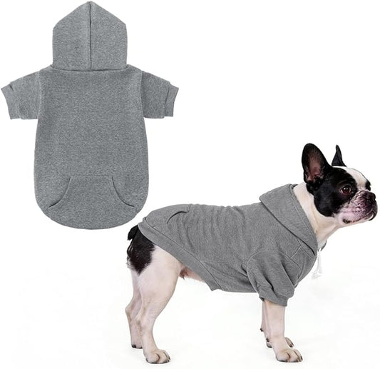 KOOLTAIL Dog Hoodie for Large Medium Small Dogs, Soft and Warm Pet Sweater with Leash Hole and Pocket Boy Girl, Puppy Fall Winter Jacket Clothes, French Pitbull Cold Weather Coat Sweatshirt, Grey SM
