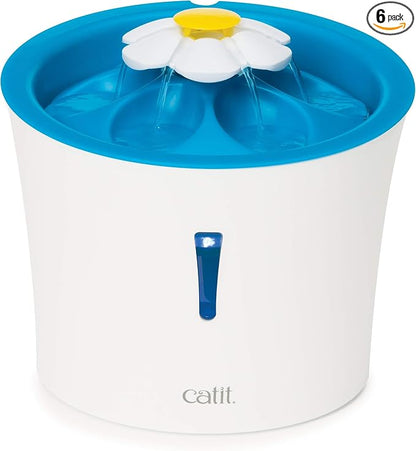 Catit LED Flower Fountain with Triple Action Filter, Cat Drinking Water Fountain, Blue, 3 L, 9.0 x 8.3 x 7.7 Inches(Pack of 6)