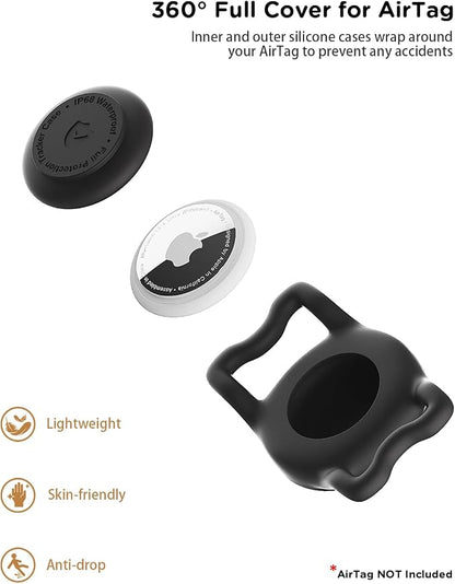 IP68 Waterproof Dog AirTag Holder for Dog Collar, Soft, Stretchy Silicone | Full-Body Protection, Easy Tool-Free Installation, Quiet, No-Dangle Fit, Lightweight, Fits Dog & Cat Collars of All Widths