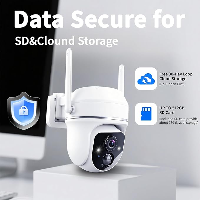 Goalake 5MP Solar Security Camera – Wireless Outdoor PTZ with 360°View, AI Motion Detection, 2-Way Talk, Spotlight & Siren, IP65 Weatherproof, Cloud or 512GB SD Card Storage (Pre-Inserted a SD Card)