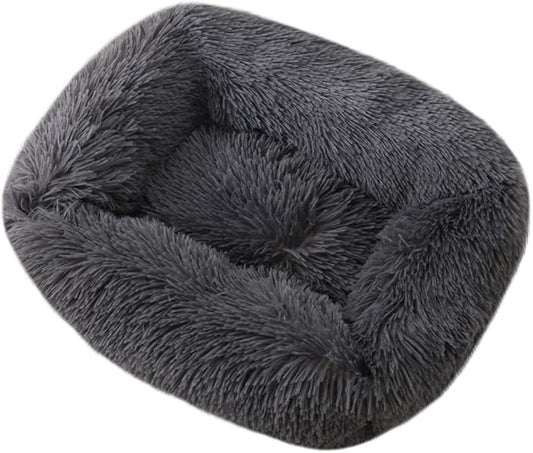 La La Pet® Donut Dog Cat Bed Cozy Cave Pet Bed Burrow Dog Bed Calming Cuddler Self-Warming Pet Bed Soft Plush Pet Cushion Improved Sleep for Cats Small Medium Dogs Dark Gray S
