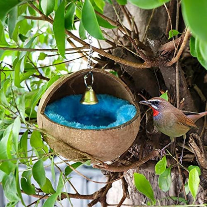 2 Pack Natural Coconut Shell Bird Nest with Pads for Small Parrots