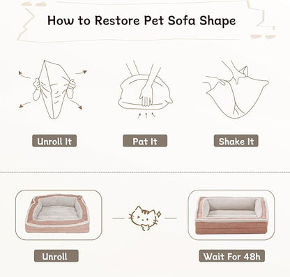 Laojin Balhen Cat Couch for Pets, Washable Cat Beds for Indoor Cats, Super Soft Plush Supportive Dog Couch Bed for Puppy and Kitten with Anti-Slip Bottom, 24inch, Pink