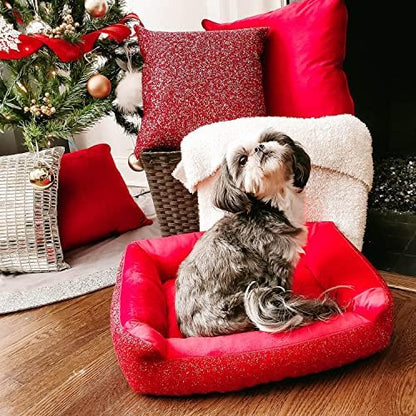 Sparkles Home Pet Bed, Sparkling Rhinestones, Soft, Comfortable Velvet, for Lounging Dogs, Cats, Pets, Gold, Small, Sold Individually