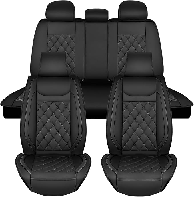 Nilight 5 Car Seat Covers Waterproof Faux Leather Cushions Anti-Slip Universal Fit for 5 Passenger Cars Hyundai Honda Accord Kia Civic Corolla Camry CR-V RAV4 Fusion SUV Truck (Full Set, Black)