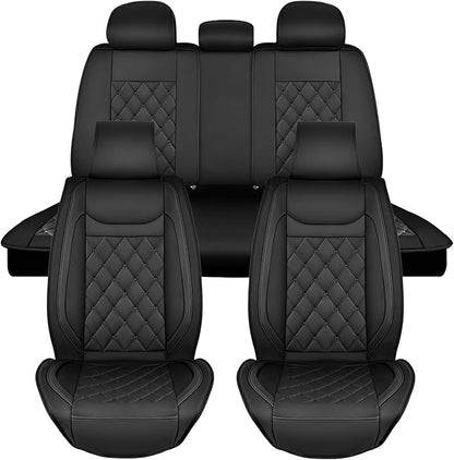Nilight 5 Car Seat Covers Waterproof Faux Leather Cushions Anti-Slip Universal Fit for 5 Passenger Cars Hyundai Honda Accord Kia Civic Corolla Camry CR-V RAV4 Fusion SUV Truck (Full Set, Black)