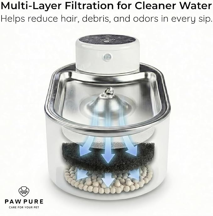 Cat Water Fountain Stainless Steel & Cordless Dog Water Fountain, Automatic Pet Water Dispenser Bowl, Wireless 30-Day Battery, 20dB Ultra-Quiet, for Cats & Small/Medium Dogs, 3L/108oz