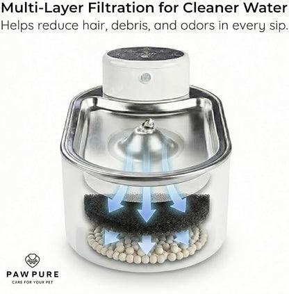 Cat Water Fountain Stainless Steel & Cordless Dog Water Fountain, Automatic Pet Water Dispenser Bowl, Wireless 30-Day Battery, 20dB Ultra-Quiet, for Cats & Small/Medium Dogs, 3L/108oz