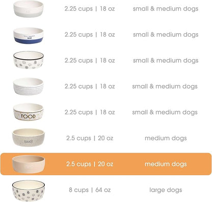 Pearhead Ceramic Dog Bowl – Neutral Taupe “Woof” Design, Holds 2.5 Cups, Non-Skid Stoneware Pet Feeding Dish, 20 oz, Medium
