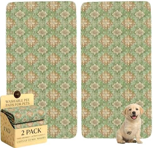 Washable Pee Pads for Dogs,Great Urine Absorbent Reusable Puppy Training Pads,Waterproof,Leak-Proof & Non-Slip Potty Pads for Whelping,Crate,Playpen,Bed.(Green Floral Flat,36"x72")
