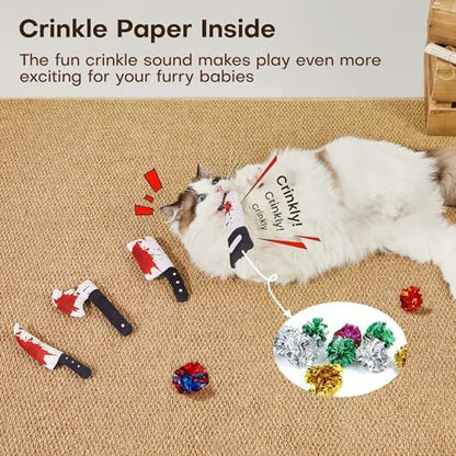 Potaroma 4Pcs Cat Toys, Horror Halloween Knife-Shaped Kitten Catnip Crinkly Sound Toys, Indoor Exercise for All Cat Breeds 6.5 Inches