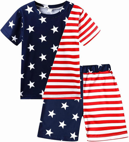 Popshion Boys Pajamas 100% Cotton Toddler Clothes Summer Pjs for Boy Planet Dinosaur Sleepwear Kids Short Sets 2-10 Years