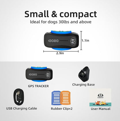 AI GPS Tracker for Dogs with 12 Month Subscription, Real-Time Location, Electronic Fence, Health Monitoring, Waterproof, for Medium Large Dogs, iOS Android