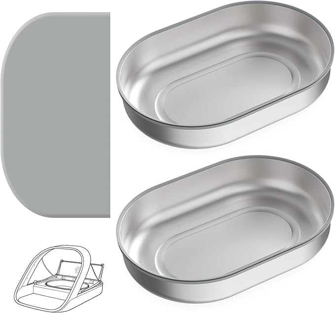 Stainless Steel Bowl & Mat Set for Automatic Microchip Cat Feeder, 2 SUS304 Bowls + 1 Mat, Sealing Ring, Keep Food Fresh, Easy to Clean