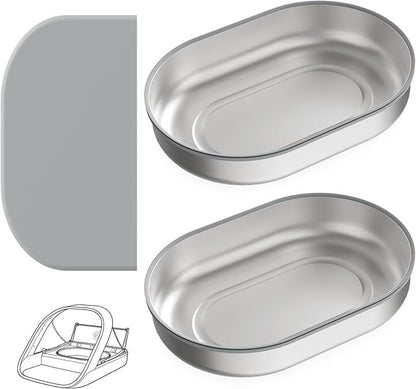 Stainless Steel Bowl & Mat Set for Automatic Microchip Cat Feeder, 2 SUS304 Bowls + 1 Mat, Sealing Ring, Keep Food Fresh, Easy to Clean