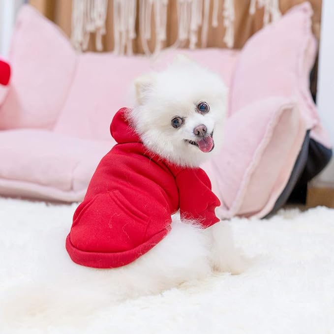 KOOLTAIL Dog Hoodie for Large Medium Small Dogs, Soft and Warm Pet Sweater with Leash Hole and Pocket Boy Girl, Puppy Fall Winter Jacket Clothes, French Pitbull Cold Weather Coat Sweatshirt, Red S