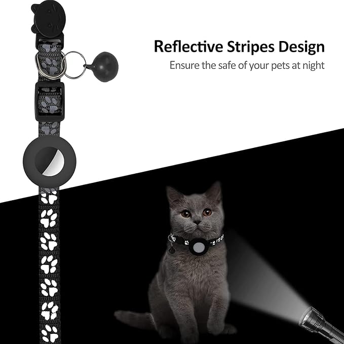 GPS Tracker for Cats, Mini GPS Pet Tracker with Collar, IPX68 Waterproof Cat Trackers Collar,No Monthly Fee,Work with Apple Find My(iOS Only),Smart Trackers for Pets-Black-1