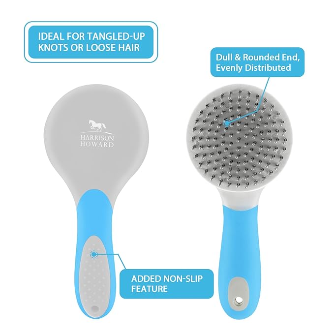 Harrison Howard Horse Mane and Tail Brush - Professional Grooming Brush, Equestrian Detangler, Non-Slip, Light Blue