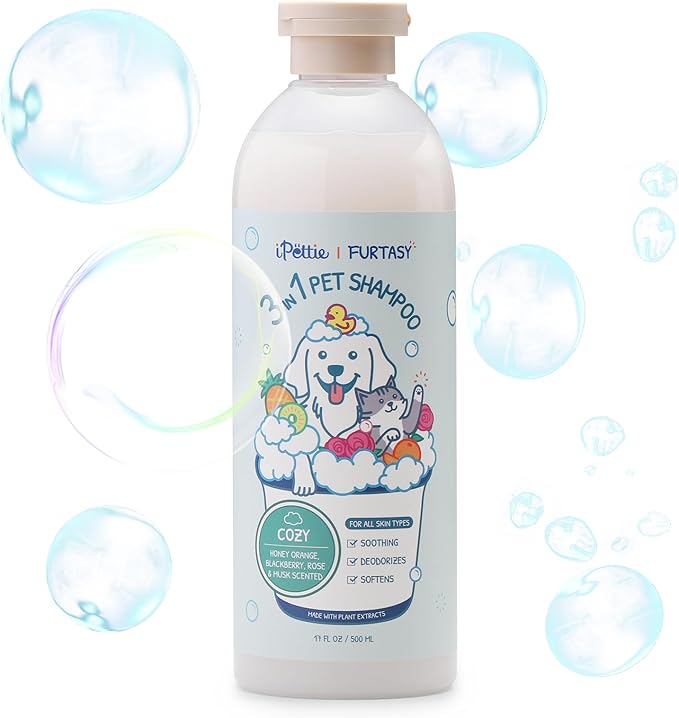 iPettie Furtasy Pet Shampoo for Smelly Dogs, 3-in-1 Wash with Aloe & Herbal Extracts, Soothing, Deodorizing, Softening, Paraben-Free, Alcohol-Free, No Synthetic Dyes, Sunshine Scent