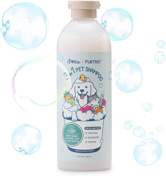 iPettie Furtasy Pet Shampoo for Smelly Dogs, 3-in-1 Wash with Aloe & Herbal Extracts, Soothing, Deodorizing, Softening, Paraben-Free, Alcohol-Free, No Synthetic Dyes, Sunshine Scent