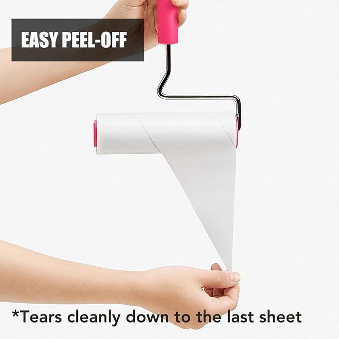 Extra Sticky Large Surface Lint Roller, 6.3''Wide Roller for Pet Hair | Long Handle Lint Remover for Couch, Furniture, Clothes, Dog & Cat Hair Remover (1 Roller+270 Sheets(Pink))