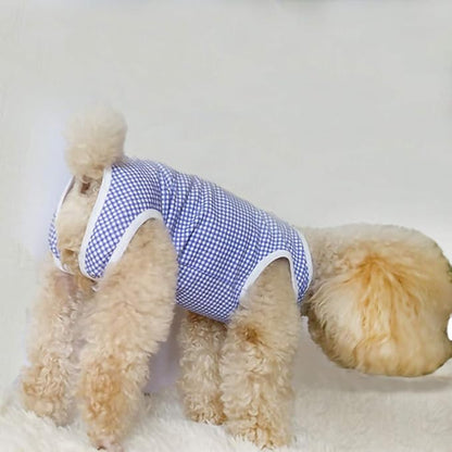 Dog’s Recovery Suit Post Surgery Shirt for Puppy, Wound Protective Clothes for Little Animals(Blue White Plaid-xs)