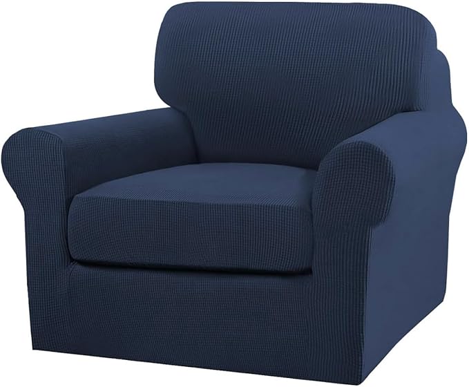 Turquoize 2 Piece Chair Covers Chair Slipcovers for Living Room Armchair Couch Cover Chair Sofa Cover with Individual Cushion Covers Furniture Cover for Chairs Feature Jacquard Fabric (Chair, Navy)