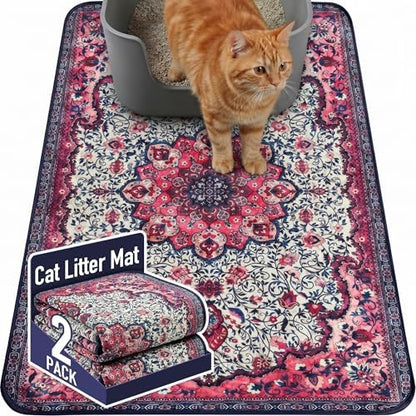 Hompet Cat Litter Mat 2 Pack, 24x36 Large Machine Washable Trapping Mats for Cats, Super Absorbent & Urine-Proof Cat Litter Box Mat for Floor, Waterproof & Non Slip Kitty Litter Rug