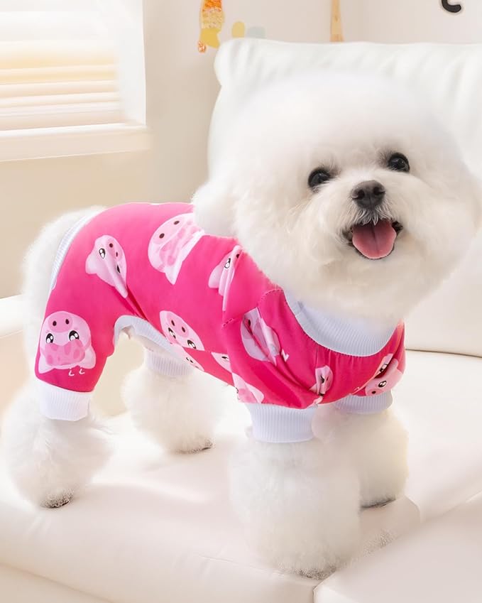 XPUDAC Dog Pajamas Soft Stretchy Pig Dog Clothes for Small Medium Dogs Pet Jumpsuit Cat Apparel-S