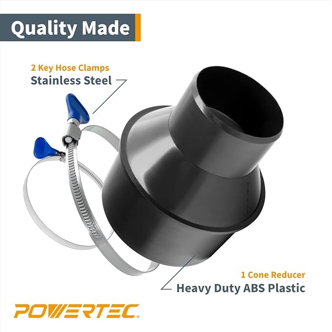 POWERTEC 70338 4-inch Hose to 2-1/2 inch Hose Cone Reducer w/Key Clamp Set