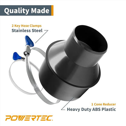 POWERTEC 70338 4-inch Hose to 2-1/2 inch Hose Cone Reducer w/Key Clamp Set