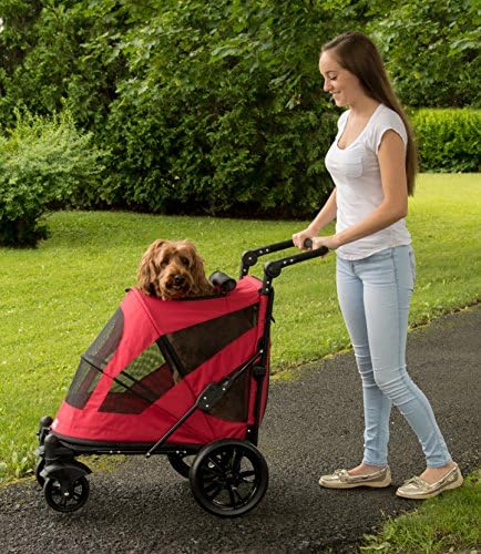 Pet Gear NO-Zip Pet Stroller with Dual Entry, Push Button Zipperless Entry for Single or Multiple Dogs/Cats, Pet Can Easily Walk in/Out, No Need to Lift Pet, Gel-Filled Tires