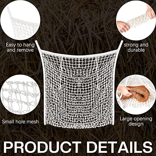 Fabbay 2 Pcs Slow Feed Hay Net for Horses, 63 x 40 Inch Hay Bag, White
