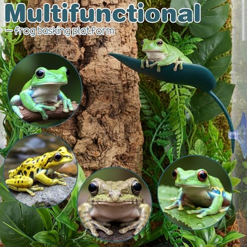 3 Pcs Crested Gecko Tank Accessories, Plastic Reptile Leaf Plant Ornament with Suction Cup Wall Climbing Gecko Hide Reptile Hide for Turtle Tank Decorations(Dark Blue)