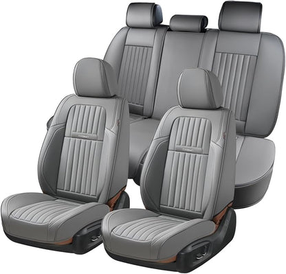 Coverado Car Seat Covers Full Set, Seat Covers for Cars,Gray Car Seat Cover, Waterproof Car Seat Protector, 5 Pieces Nappa Car Seat Cushion, Car Seat Covers Front Seats and Back Fit for Most Cars