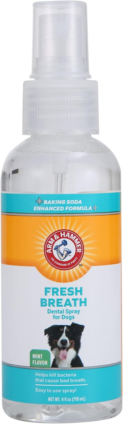 Arm & Hammer for Pets Dog Oral Care Spray, Mint Flavor Breath Freshener & Teeth Cleaning, Baking Soda Enhanced Plaque & Tartar Support, Easy Brushless Dental Care for Adult Dogs, 4 Fl Oz