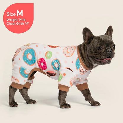 KYEESE Dog Pajamas, Soft Dog Pajamas for Small Dogs Boy Girl, Stretchy Dogs Pjs Velvet Pet Jumpsuit Sleepwear, Comfy Jammies Lightweight Pet Onesie Outfit, Donut, M