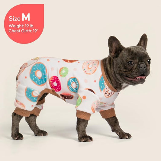 KYEESE Dog Pajamas, Soft Dog Pajamas for Small Medium Dogs Boy Girl, Stretchy Dogs Pjs Velvet Pet Jumpsuit Sleepwear, Comfy Jammies Lightweight Pet Onesie Outfit, Donut, XL