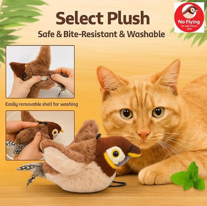 Flappy Bird Cat Toy – Interactive Flapping & Chirping Bird Toy for Cats (No Flying), Indoor Cat Toy for Exercise & Play, Durable Chew Toy, Catnip Toy for Kitten or Small Dogs (Large 9x3")