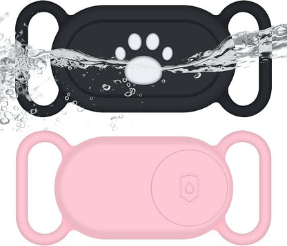 for Samsung Galaxy SmartTag2 Dog Collar Holder, 2 Pack Waterproof Anti-Lost Silicone Case for Galaxy Smart Tag 2 for Pet Dog Cat Collars (Black/Pink)