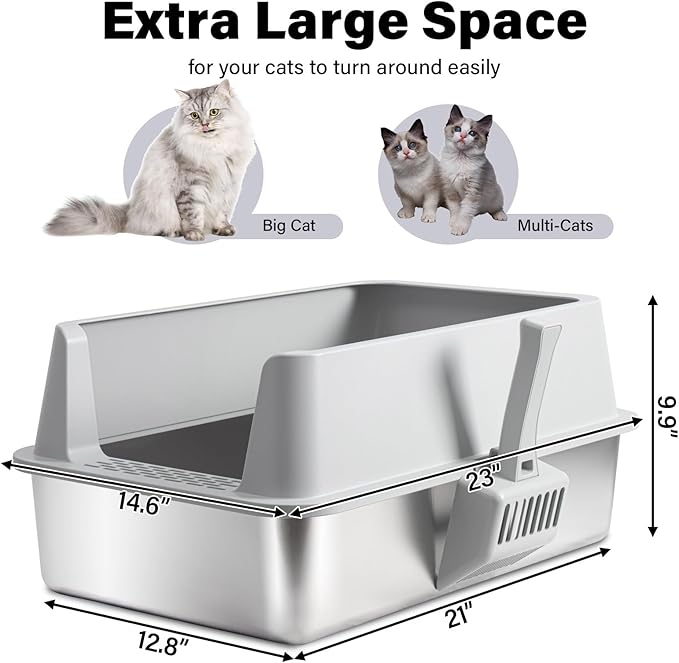2Pack XL Stainless Steel Litter Box with Lid, Metal Cat Litter Box with Covered, Easy Clean Non Stick No Smell